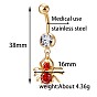 Piercing Jewelry, Brass Cubic Zirconia Navel Ring, Belly Rings, with Surgical Stainless Steel Bar, Cadmium Free & Lead Free, Spider