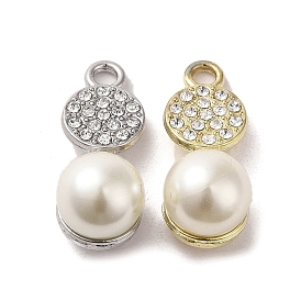 Alloy with Rhinestone Pendants, with ABS Imitation Pearl, Flat Round Charms