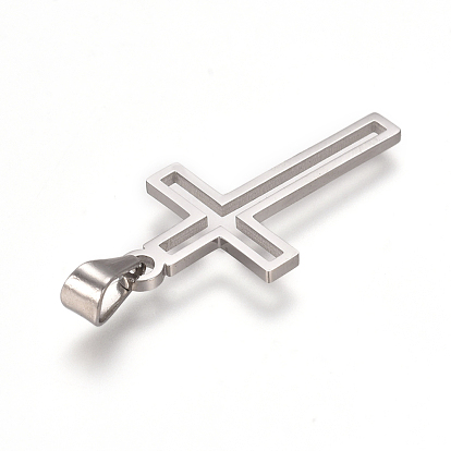 304 Stainless Steel Pendants, Cut-Out, Cross, Hollow, for Craft Jewelry Making