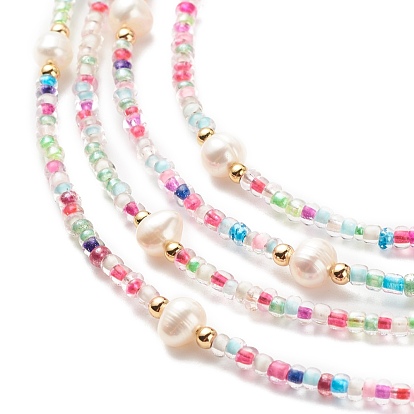 Многослойное женское ожерелье из натурального жемчуга и стеклянных бусин, веревочный узел