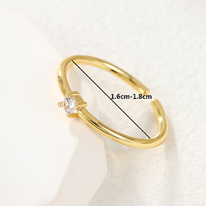 Cubic Zirconia Open Cuff Ring, Brass Ring for Women