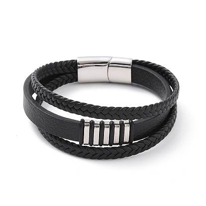 Microfiber Multi-strand Bracelets, Braided Cord Bracelets for Men Women, with 304 Stainless Steel Magnetic Clasps & Beads