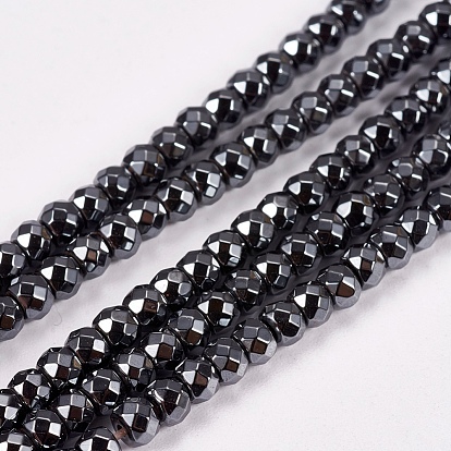 Non-magnétiques perles d'hématite synthétique brins, facette, noir, ronde, 3x3mm, Trou: 1mm