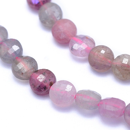 Natural Red Corundum/Ruby and Sapphire Beads Strands, Faceted, Flat Round