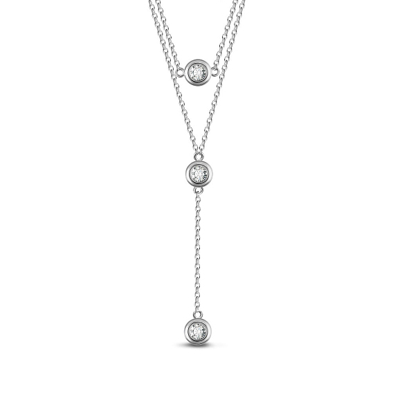 SHEGRACE 925 Sterling Silver Tiered Necklaces, with Grade AAA Cubic Zirconia and Cable Chains, Flat Round