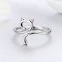 Adjustable 925 Sterling Silver Enamel Finger Cuff Rings, Open Rings, with 925 Stamp, Cat