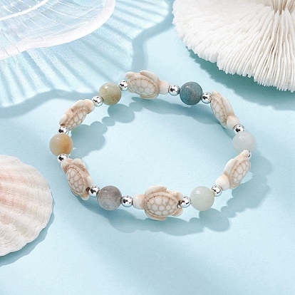Natural & Synthetic Mixed Gemstone Beaded Stretch Bracelet, Ocean Theme