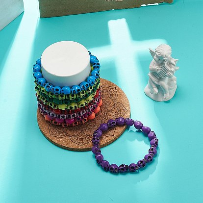 9шт 9 набор цветных пластиковых браслетов из бисера с черепом для женщин