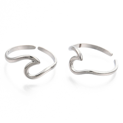 304 brazaletes de acero inoxidable con forma de ola marina, anillos abiertos para mujeres niñas