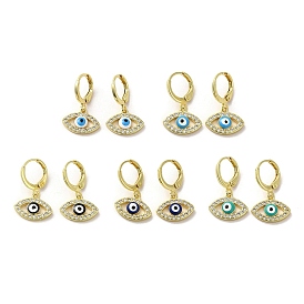 Horse Eye Real 18K Gold Plated Brass Dangle Leverback Earrings, with Enamel and Cubic Zirconia