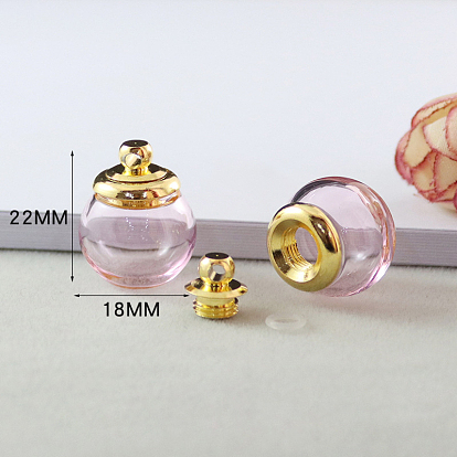Pendentifs de bouteille de parfum ouvrable en verre transparent, avec les accessoires en laiton, ronde