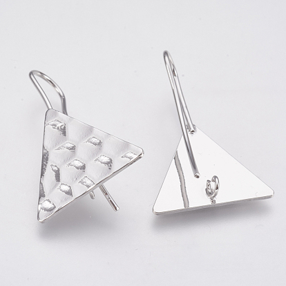 Brass Earring Hooks, with Horizontal Loop, Triangle, Nickel Free
