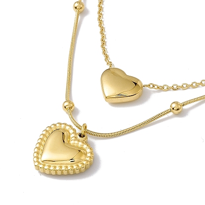 Ion Plating(IP) 304 Stainless Steel Heart Pendants Double Layered Necklace with Satellite Chains for Women