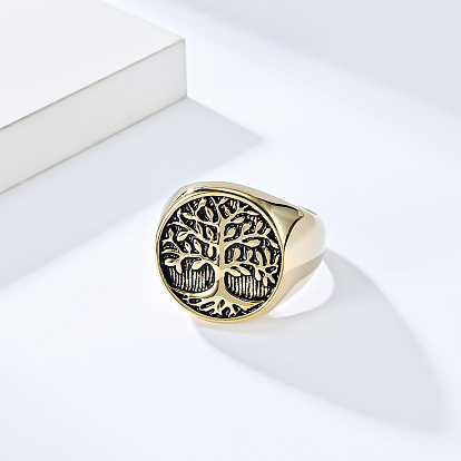 Ретро титановое стальное кольцо на палец «Древо жизни», широкое кольцо полоса