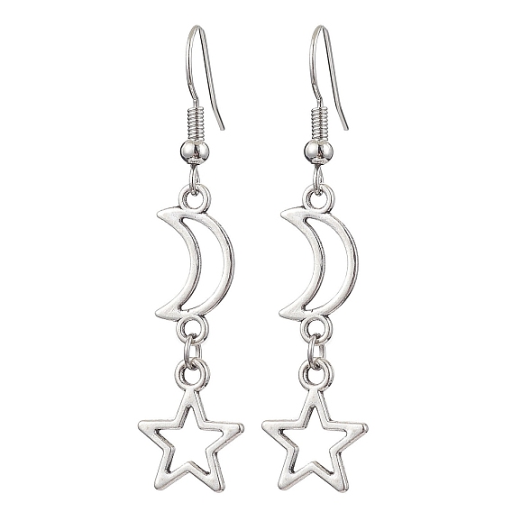 Moon & Star Hollow Alloy Dangle Earrings for Women
