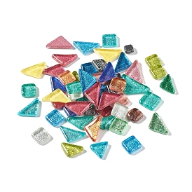 Mixed Shape with Glitter Powder Mosaic Tiles Glass Cabochons, for Home Decoration or DIY Crafts