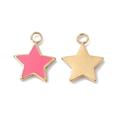 Ion Plating(IP) 304 Stainless Steel Pendants, with Enamel, Real 24K Gold Plated, Star