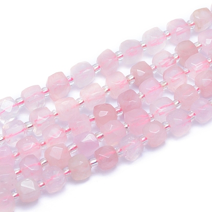 Natural Rose Quartz Beads Strands, Faceted, Cube