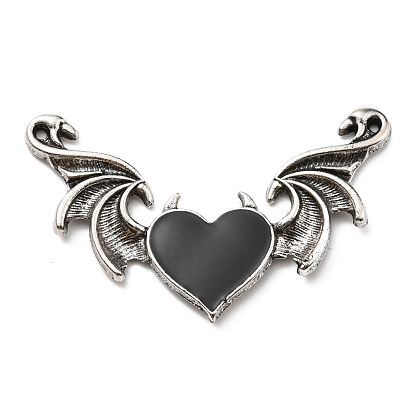 Halloween Alloy Enamel Big Pendants, Antique Silver, Devil Heart Wings Charms