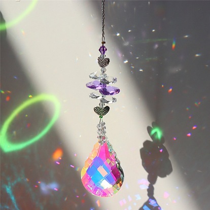 K9 Crystal Glass Big Pendant Decorations, Hanging Sun Catchers, with Metal Finding, Heart