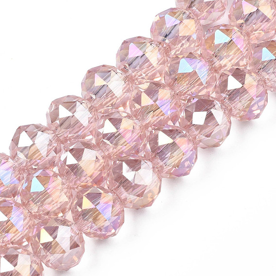 Transparent Crackle Glass Beads Strands, Faceted, Round