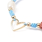 Natural Mixed Stone & Freshwater Pearl Braided Bead Bracelets, Brass Heart Link Bracelet for Men Women