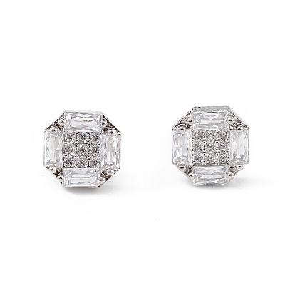 Clear Cubic Zirconia Hexagon Stud Earrings, Brass Jewelry for Women, Long-Lasting Plated, Lead Free & Cadmium Free