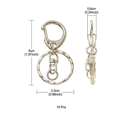 10Pcs Alloy Keychain Clasp Findings, with Alloy Swivel Clasp and Iron Rings