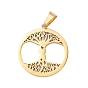 304 Stainless Steel Pendants, Laser Cut, Flat Round with Tree of Life Charm