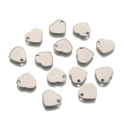 304 Stainless Steel Stamping Blank Tag Flat Heart Charms Pendants, 11x10x1mm, Hole: 1mm