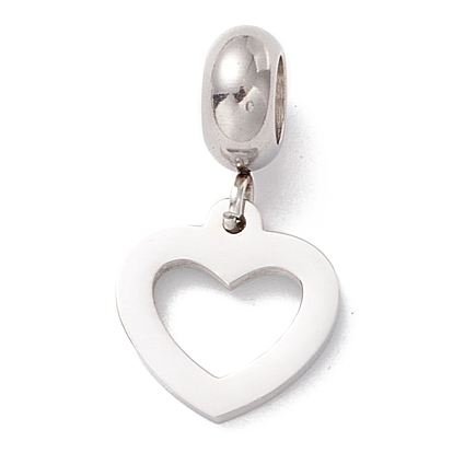 304 Stainless Steel European Dangle Charms, Large Hole Pendants, with Enamel, Heart
