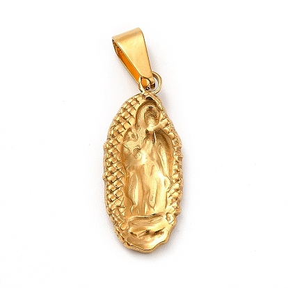 Vacuum Plating 201 Stainless Steel Pendants, Oval with Virgin Mary