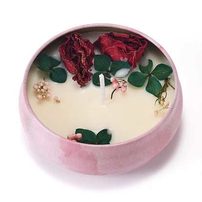 Bougies en fer blanc imprimées licorne rose, décorations sans fumée en forme de tonneau, avec des fleurs séchées, la boîte uniquement pour la protection, pas d'alimentation à nouveau si la boîte est écrasée