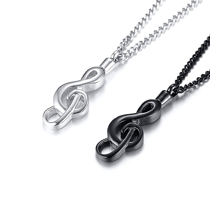 Stainless Steel Music Note Urn Ashes Pendant Necklace, Memorial Jewelry for Men Women