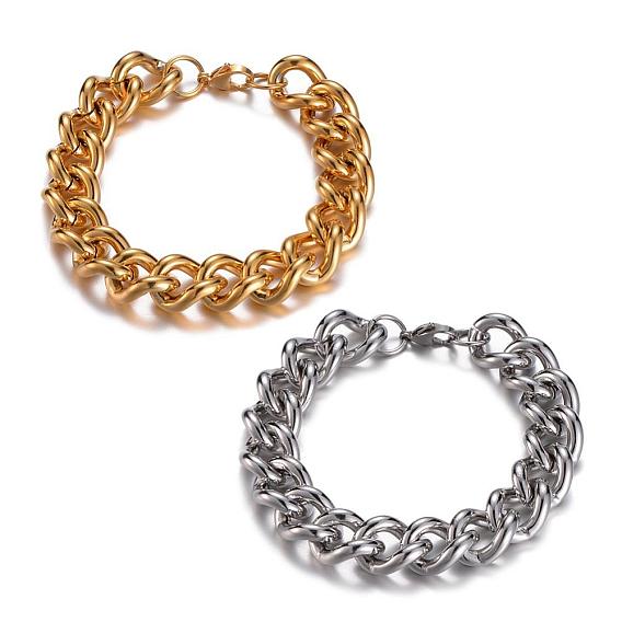 304 Stainless Steel Twisted Chain Bracelets, with Lobster Claw Clasps