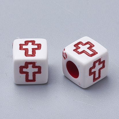 Craft Style Acrylic Beads, Cube with Cross