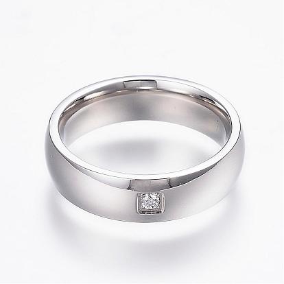 304 Stainless Steel Wide Band Rings, with Cubic Zirconia