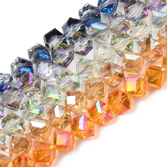 Electroplate Transparent Glass Beads Strands, AB Color Plated, Faceted, Diagonal Cube Beads