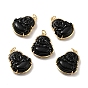 Natural Dyed Jade Pendants, with Rack Plating Real 18K Gold Plated Brass Findings and Jump Ring, Laughing Buddha, Cadmium Free & Nickel Free & Lead Free