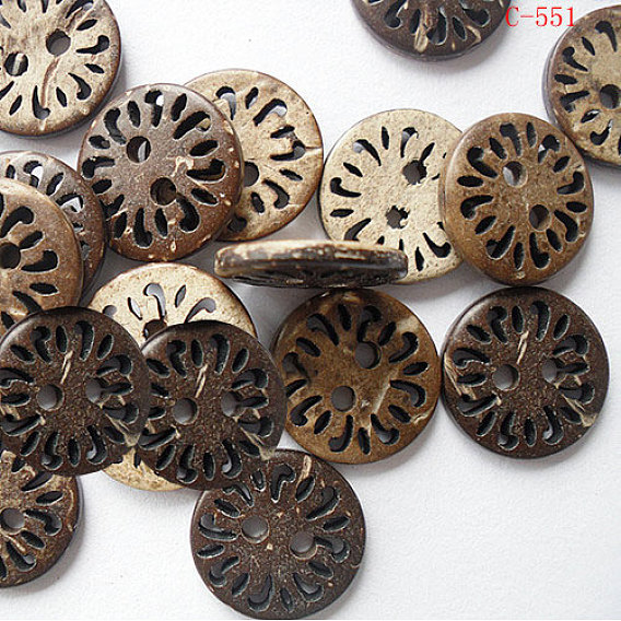 Carved 2-hole Basic Sewing Button, Coconut Button, 15mm