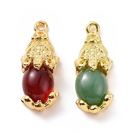 Alloy with Glass Imitation Jade Pendants, Pi Xiu Charm, Golden