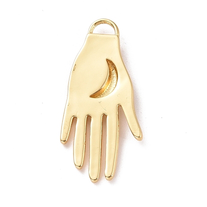 Eco-friendly Brass Enamel Pendants, Cadmium Free & Lead Free, Long-Lasting Plated, Golden, Hand with Moon