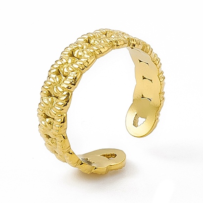 Placage ionique (ip) 304 anneau de manchette en acier inoxydable pour femme, anneaux ouverts en forme de chaîne gourmette de texture