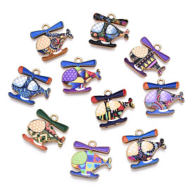 Printed Alloy Pendants, Cadmium Free & Nickel Free & Lead Free, Light Gold, Helicopter Charm