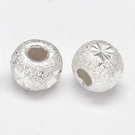 Текстурированные 925 круглые бусины из чистого серебра, 5x3 мм, Отверстие : 1.8 мм , около 100 шт / 20 г