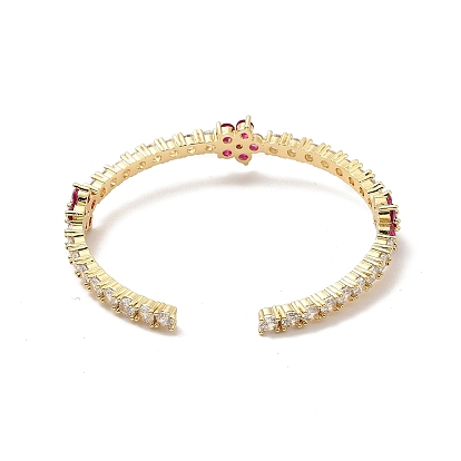 Brazaletes abiertos con flor de circonita cúbica, joyas de latón chapado en oro real 18k para mujer