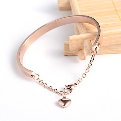 304 Stainless Steel Bracelets, with Heart Charms and Extender Chain, 42x58mm