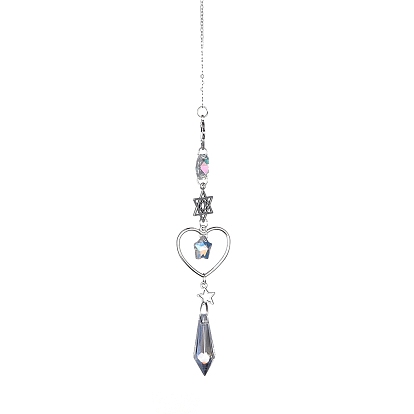 AB Color Plated Crystal Teardrop Big Pendant Decorations, Hanging Sun Catchers, with Iron Findings & Alloy Pendants