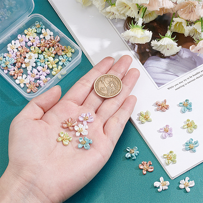 ARRICRAFT 50Pcs 5 Colors Flower Resin Cabochons, with Alloy Finding, Nail Art Studs, Nail Art Decoration Accessories