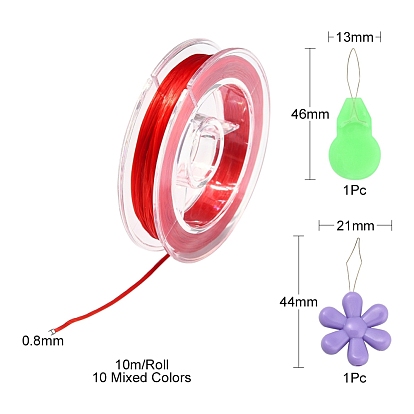 Bricolage 10 rouleaux de fil élastique perlé solide et extensible, avec 2 pcs dispositifs d'aiguille à coudre en fer et en plastique outil de guidage de fil d'enfile-fil